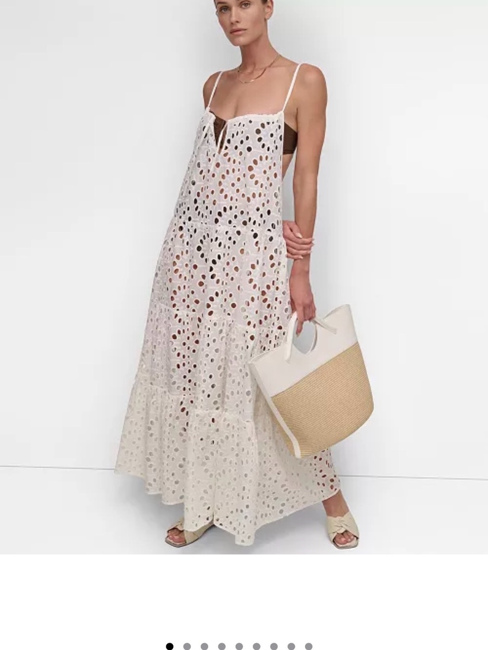 Dkny Ivory Eyelet Maxi Dress with Spaghetti Straps